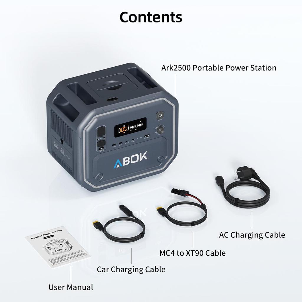 ABOK Ark2500 Draagbaar Energie Station 2160Wh LiFePO4 Batterij 2800W AC Uitgang 11 Uitgangspoorten App Bediening – Grijs