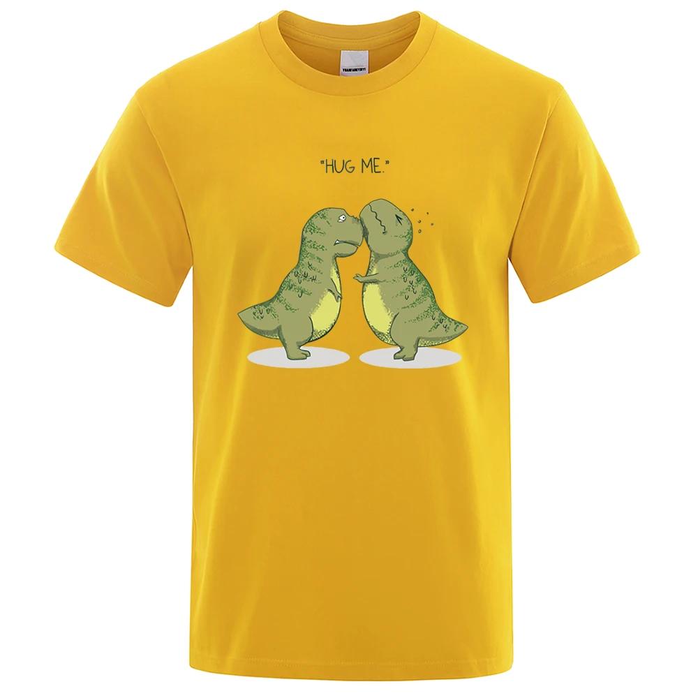 Hug Me Kawaii Green Little Dinosaur Funny Male T Shirts Loose T-Shirts Summer Cotton T-Shirts Oversized Street Short Sleeves