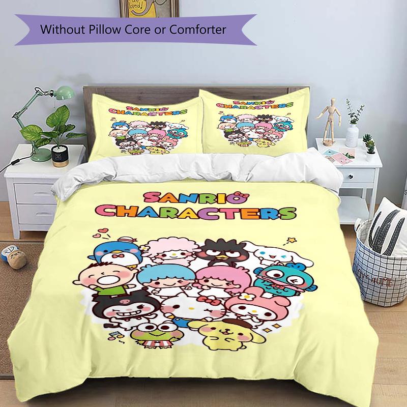 3pcs Sanrio Characters Gathering Pattern Bedding Set, 1* Cover + 2*Pillowcases, Printed Bedding Set, Soft and Comfortable.S085