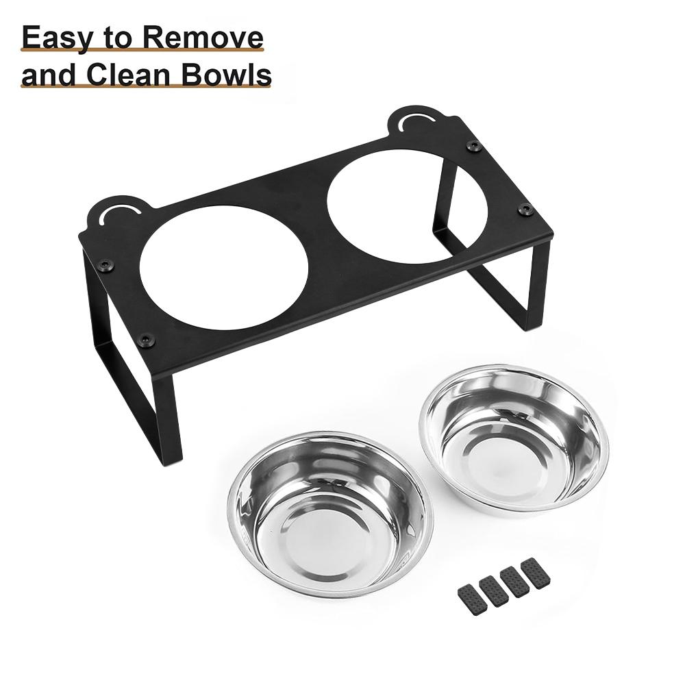 Elevated Cat Food Water Bowls 2 Stainless Steel Bowls with Metal Stand 15° Tilted Raised Cat feeding and water Bowls Pet Puppy