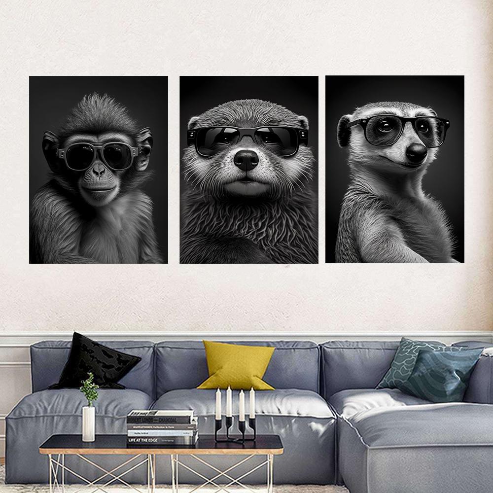 Modernes lustiges Tier-Dekorationsbild Porträt eines Seeotters mit Sonnenbrille Poster Drucke für Wohnzimmer Wanddekor Ungerahmt