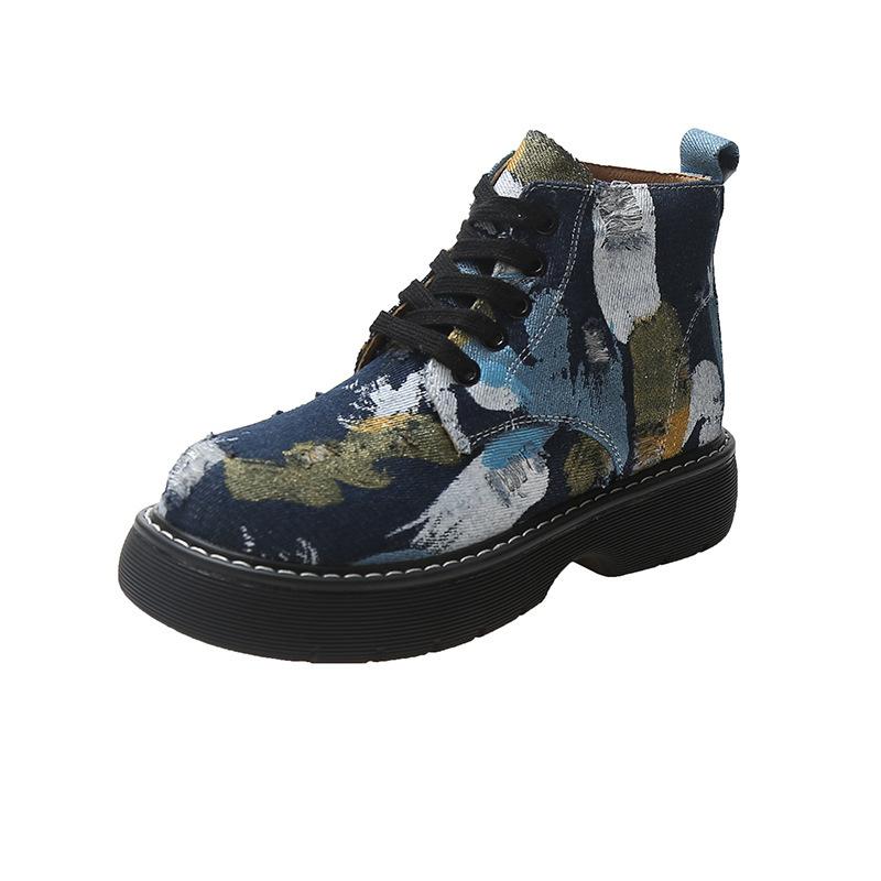 

Модные ботинки Martin весна и осень новые уличные короткие ботинки на толстой подошве женские одинарные ботинки 40 темно-синий