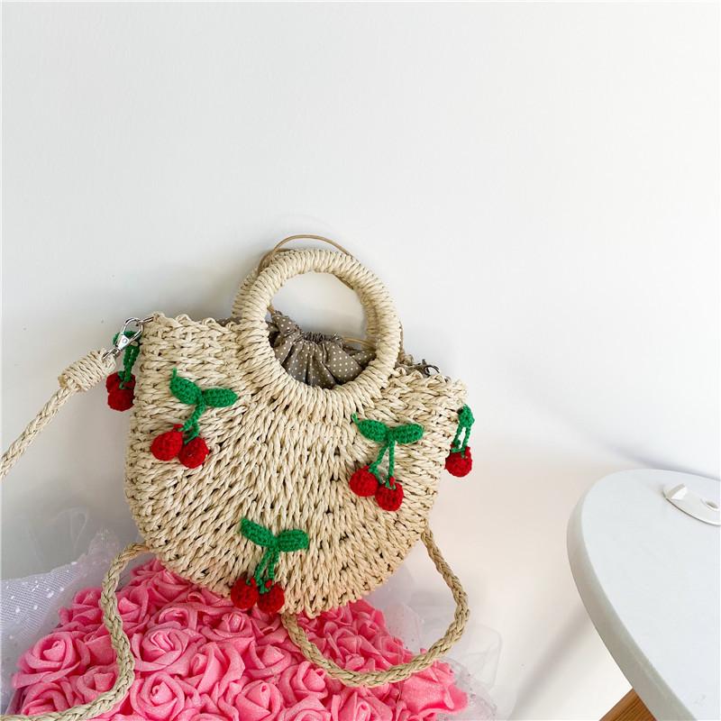 Trendy Kids Straw Woven Handbag With Strawberry Design Perfect For Everyday Use вишня