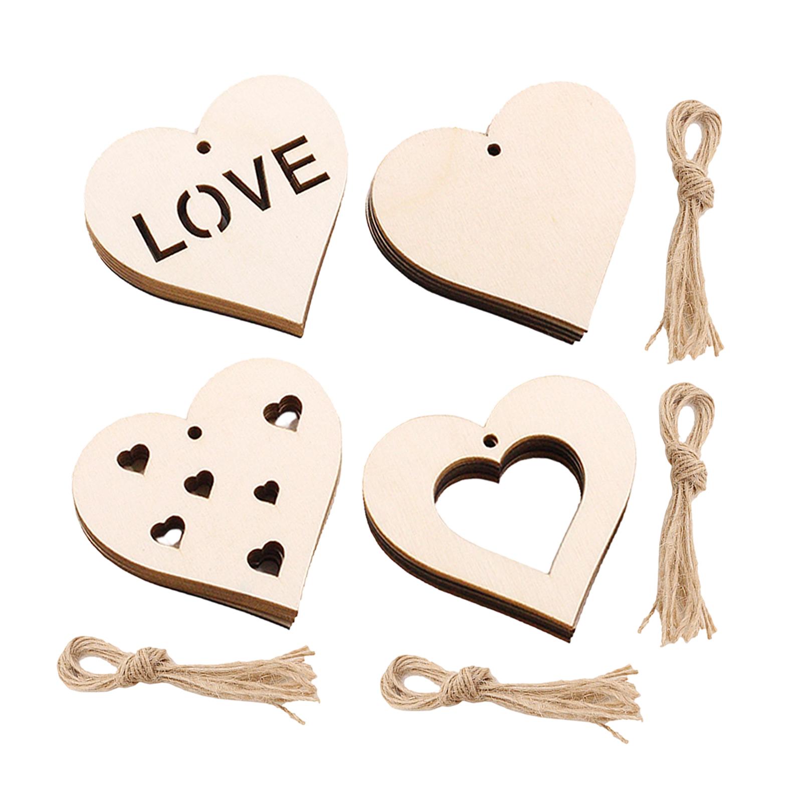 

40 Pieces Heart Wood Slices Blank with Natural Twine DIY,Wooden Ornaments,Heart Embellishments Hearts for Crafts for Home Decor