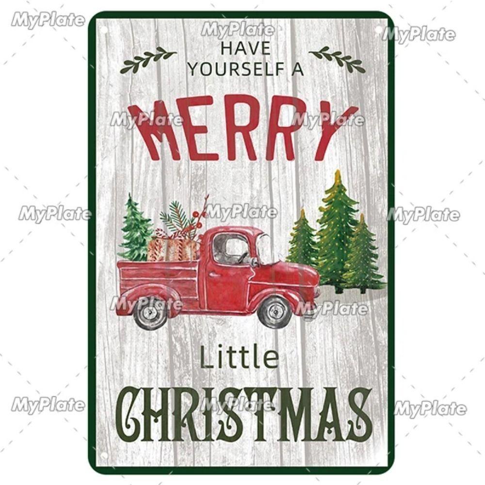Vintage Christmas Metal Tin Sign Home Festive Wall Decor