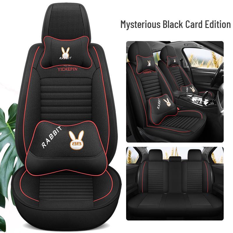 Universal All-Season Cartoon Linen Car Seat Cover - Full Wrap, Winter Special