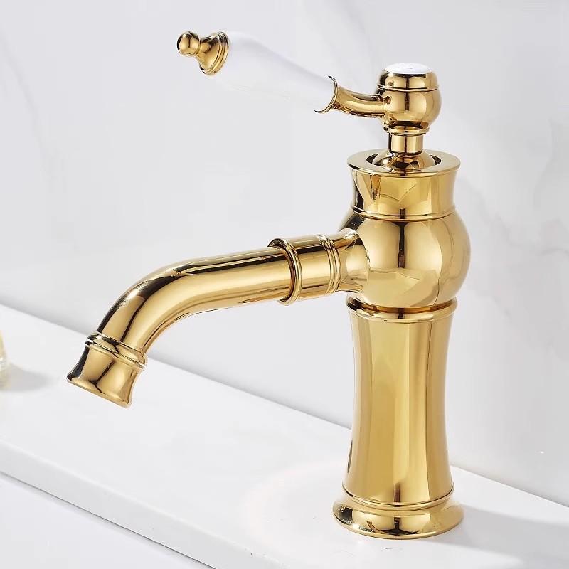 Tuqiu Gold Bathroom Faucet Total Brass Chrome Basin Faucet Cold And Hot Water Mixer Sink Tap Single Handle Deck Mounted Sink Tap