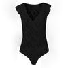 Women Sexy Solid V-neck Sheer Mesh Lace Sleeveless Slim Bodysuit