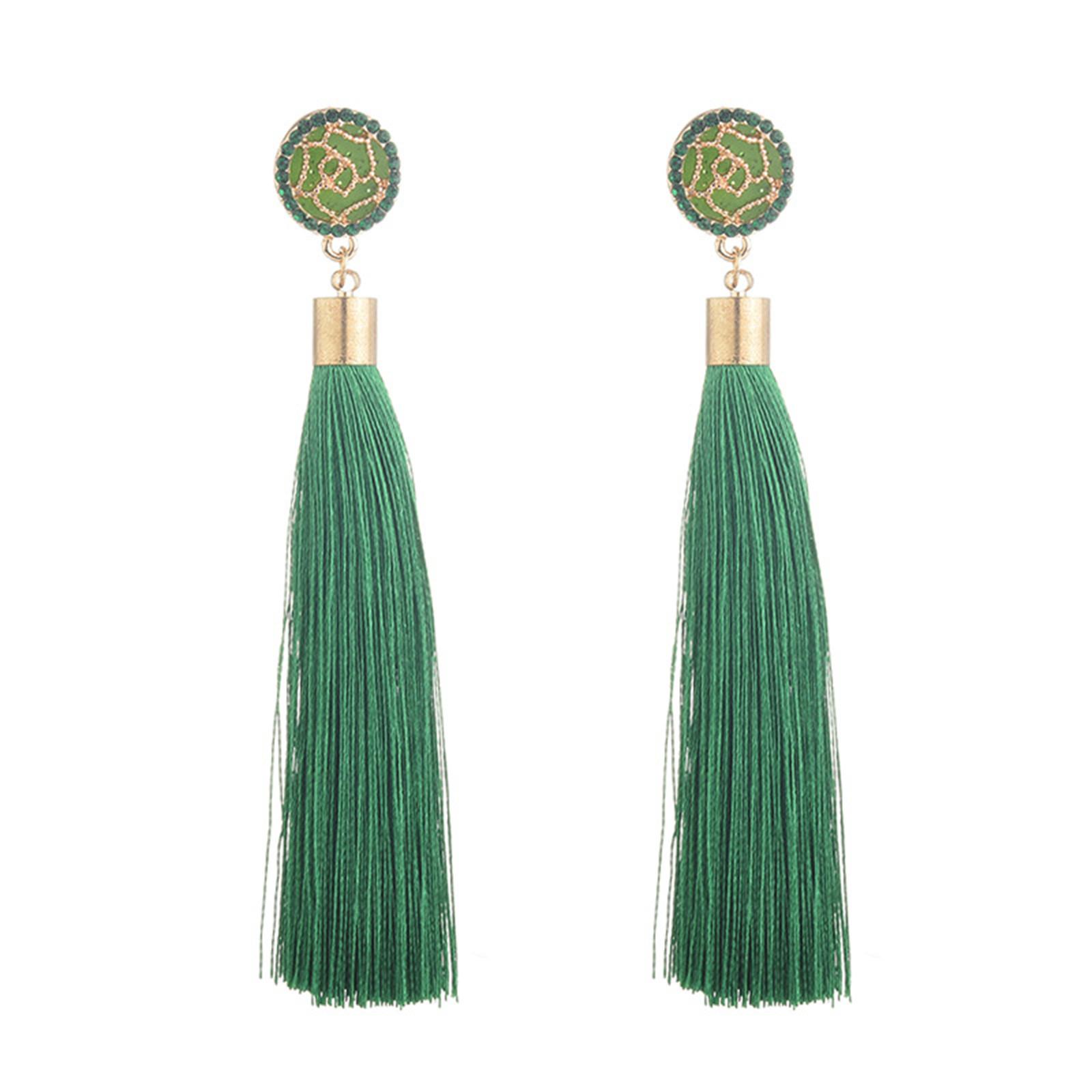 

Преувеличенные длинные серьги-кисточки с цветочным узором в этническом стиле, полые, с розами, камелиями и бриллиантами One Size зелёный
