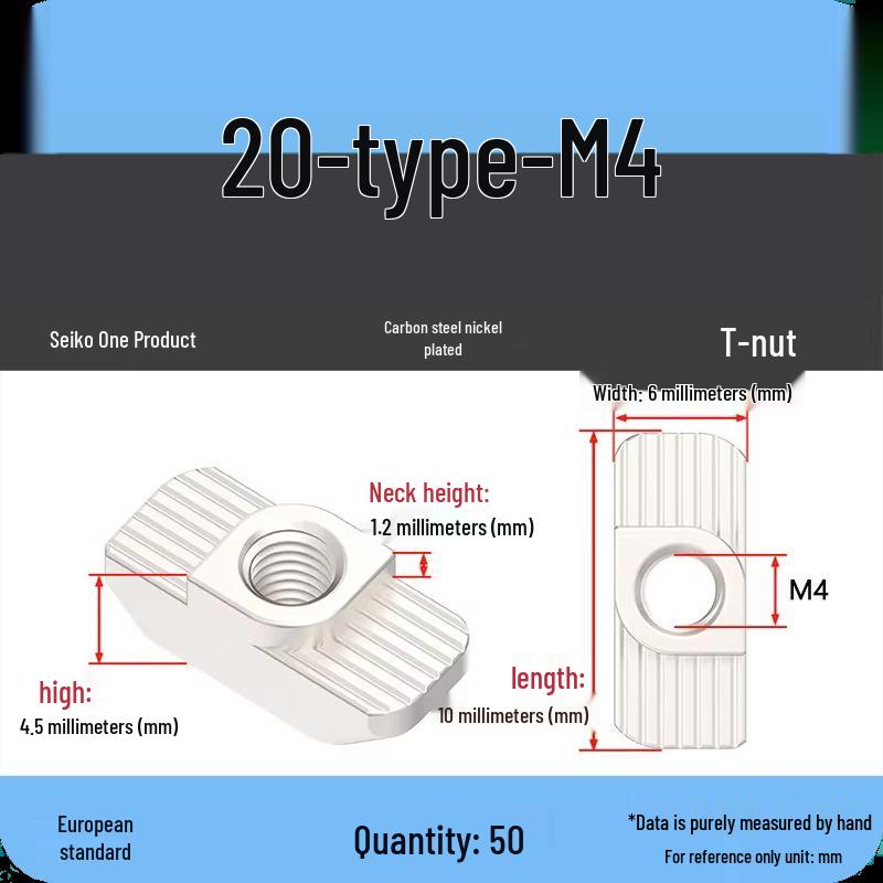 Dadi per Profilati di Alluminio a T-Slot Standard Europeo: Dadi ad alette M3-M8, Tipi 20/30/40/45.