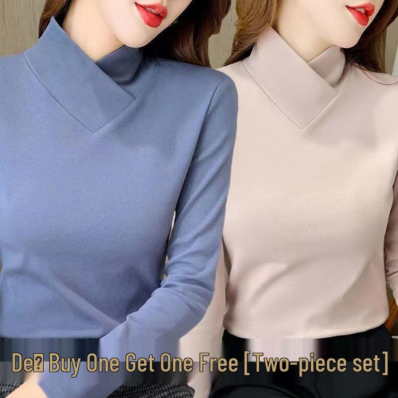 Women's Half-High Collar Fleece Base Layer Shirt – Versatile Long Sleeve T-shirt for Autumn/Winter.