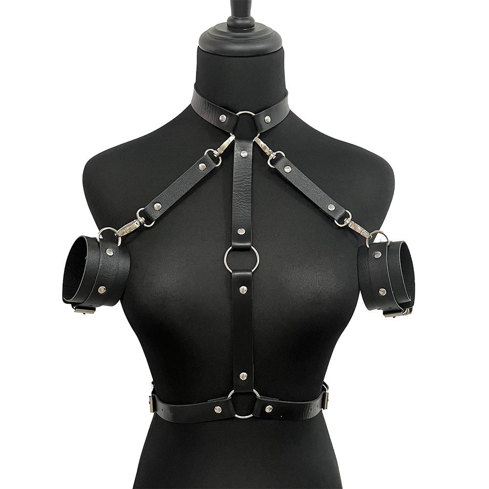 3Pcs Women'S Fashion Black Leather Straps Adjustable Sexy Adult Sex Accessories Punk Festival Party Accessories