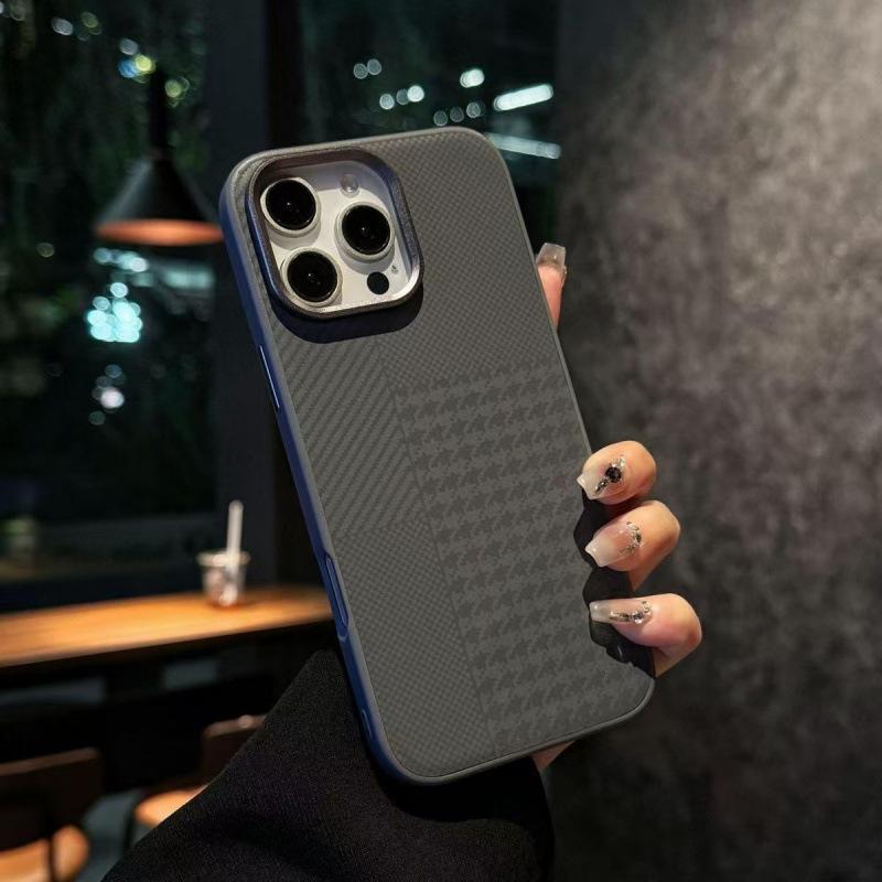 Gäller iPhone16ProMax mobiltelefonfodral Kevlar-mönster läder Apple 15 metalllinsring 14 anti-droppskydd