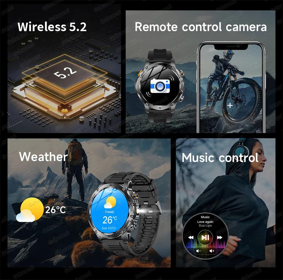 AK87 Men 1000mAh Battery Smart Watch 1.7-inch Large Screen GPS Track Heart Rate 3ATM Waterproof Wireless Call Sports Smartwatch