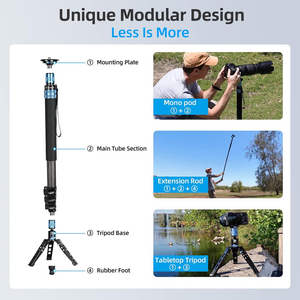 SIRUI Camera Carbon Fiber Monopod with Portable and Lightweight Maximum Load 26 4 Modular Quick Release Plate P-424FL Monopod, 75-inch Legs, Monopod,