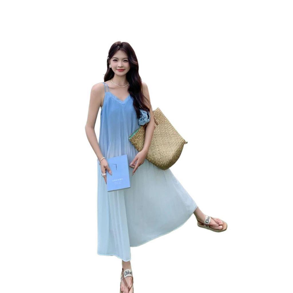 2026 French Seaside Gradient Strappy Sleeveless Beach Dress