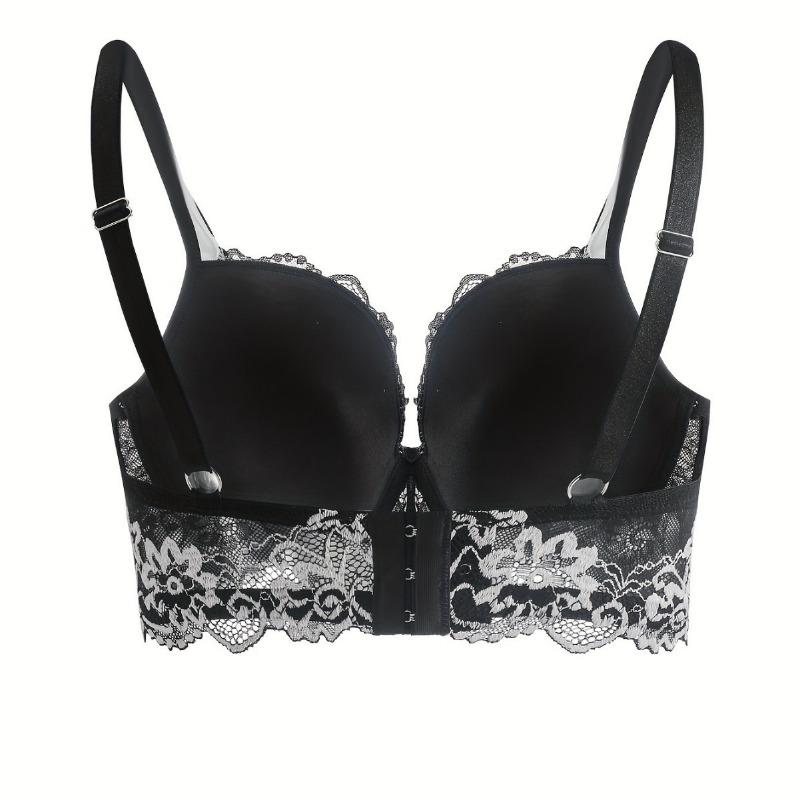 Elegantní podprsenka velké velikosti, dámská kontrastní krajka se zapínáním vpředu s vroubkovaným lemem Bralette