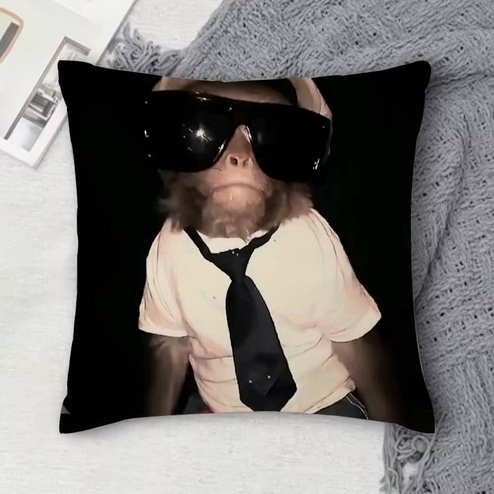 Monkey Music Sipping Meme Doublesided Printed Square Decorative Cushion Cover for Sofa Living Room Home Decor