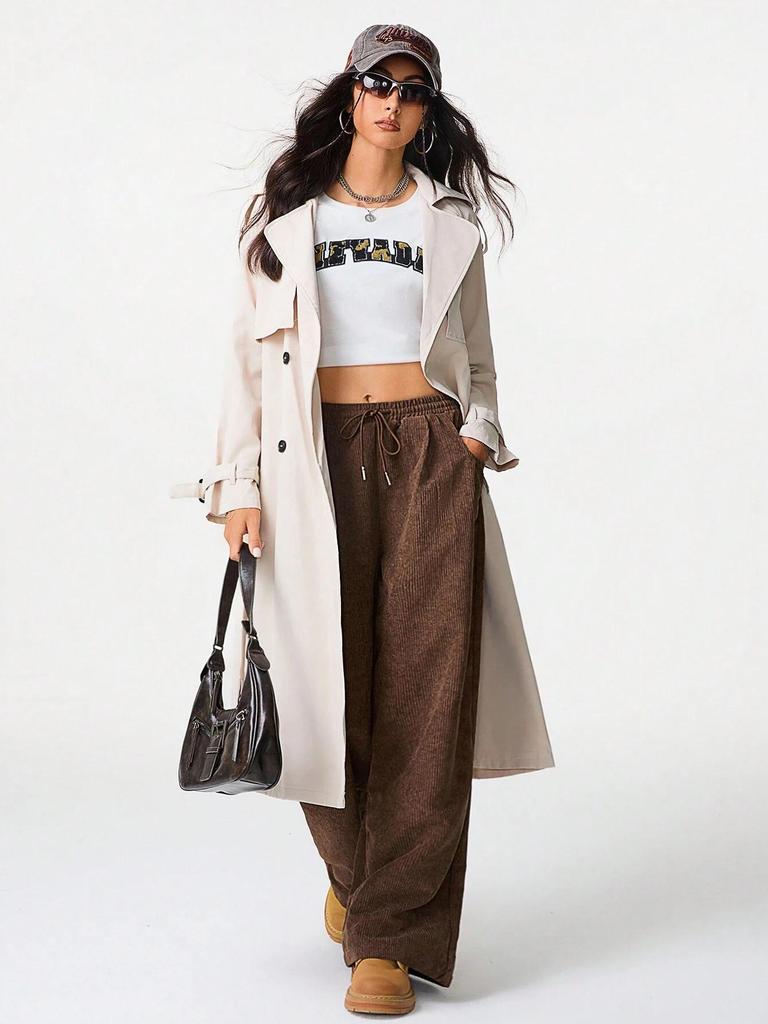 2026 European & American High-Waist Lazy Style Wide-Leg Drawstring Pants