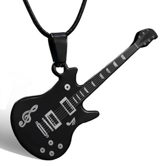 Cool Stylish Guitar Shape Musical Note Pattern Stainless Steel Necklace for Men Festival Gift