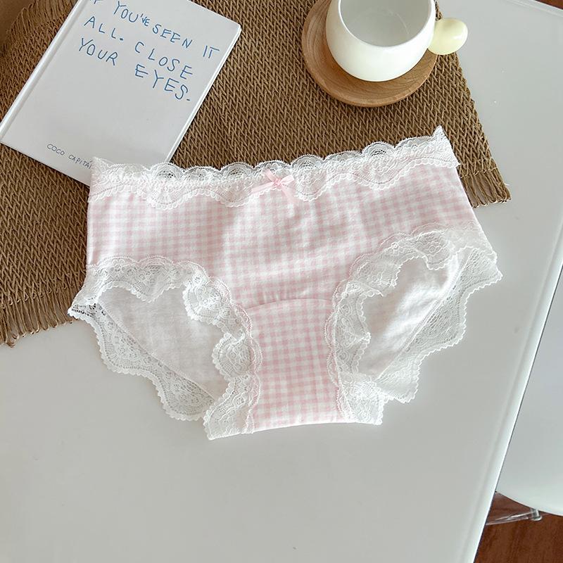 Girls' Pure Cotton Seamless Lace Underwear - Breathable, Comfortable, Antibacterial Crotch, Mid-Waist