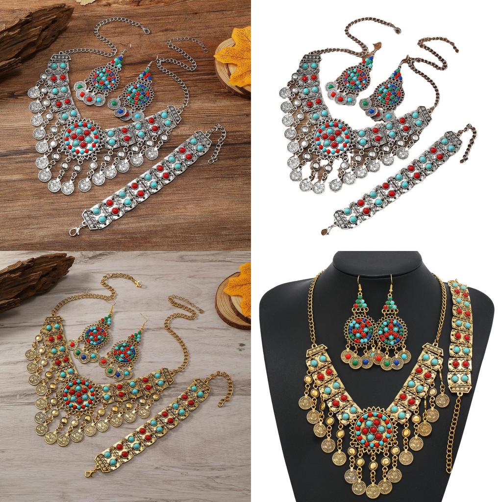 Vintage Multi Layer Coin Colored Necklace With Alloy Chain For Ladies Fashion Accessories