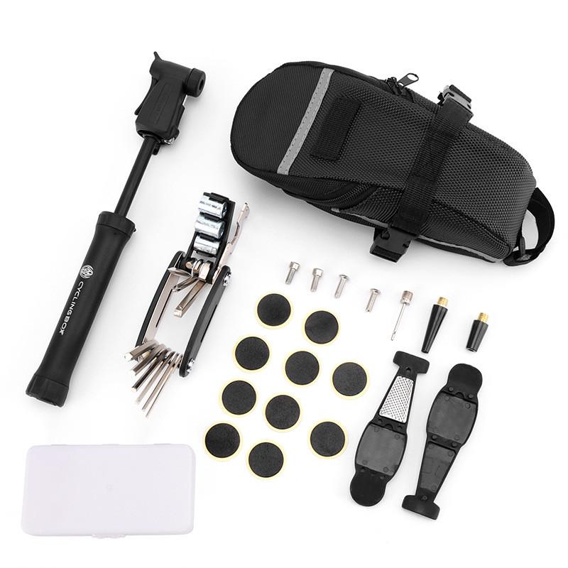 

Bicycle Repair Tool Set With Tire Patch Kit And Pressure Gauge For Home Maintenance Style A