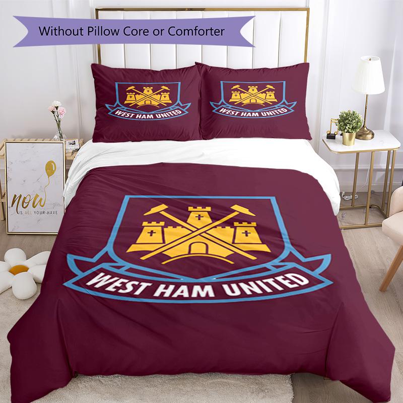 West Ham United Pattern Printed Pattern Duvet Cover Set – includes 1 duvet cover and 2 matching pillowcases Bedroom decor Christmas gifts