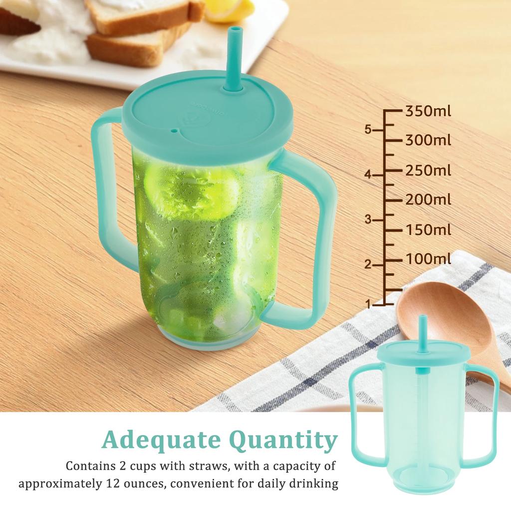 2Pcs Adult Sippy Cup Nursing Liquid Food Cup Anti Choking and Leak Proof Cup with 2 Handle Elderly Water Drinks Spill Proof Cup