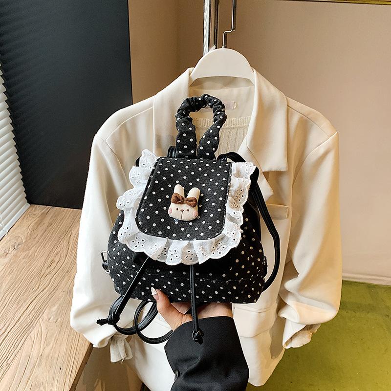 

Niche design sweet and cute backpack bag women s new casual versatile lace polka dot small backpack чёрный