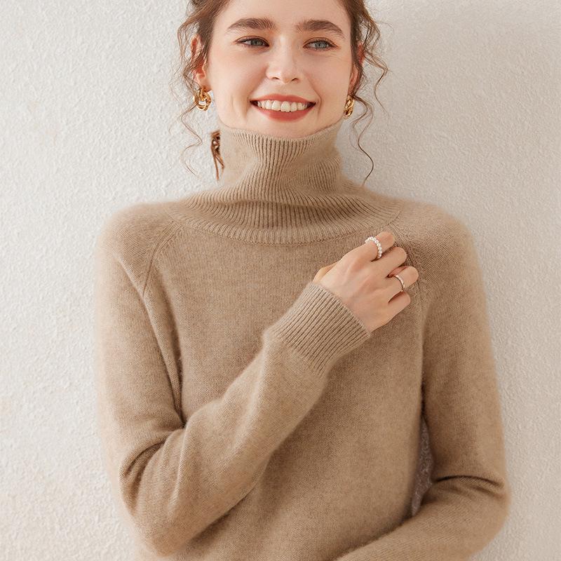 Charming 100% Cashmere Women's High Neck Thick Pullover Sweater for Autumn/Winter
