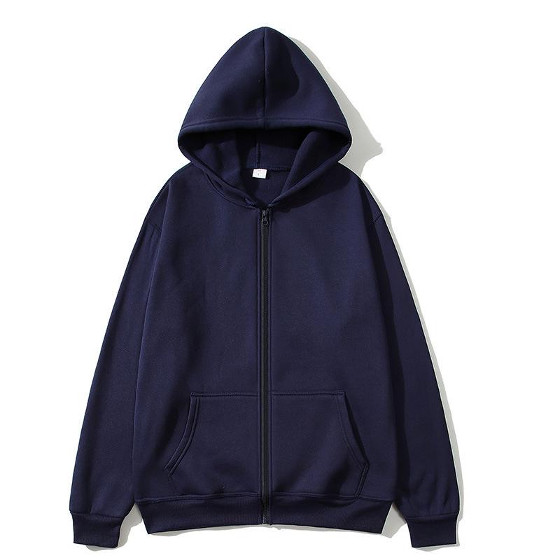 Unisex Solid Color Zip-Up Hooded Sweatshirt Cardigan