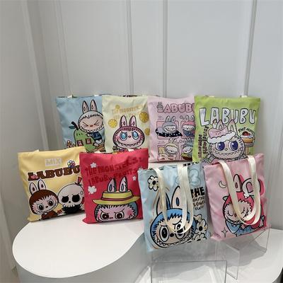 New Labubu Shoulder Eco-friendly Bag Canvas Bag Casual Shoulder Bag Shopping Bag Internet Famous Bag Cartoon KTY