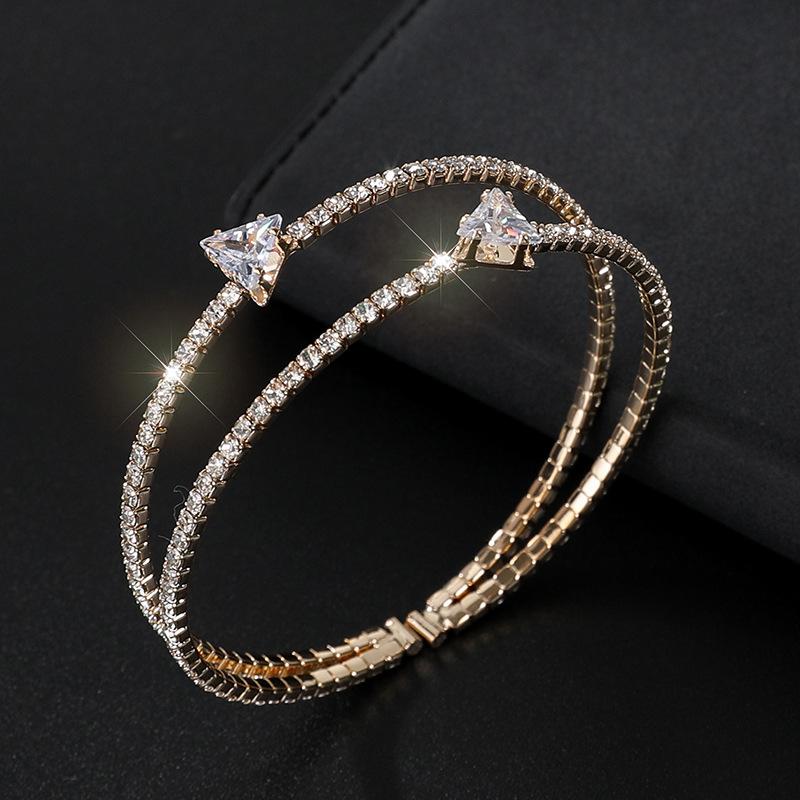 Rhinestone Zircon Open Bracelet Bride Crystal Bracelet Cross Elastic Full Diamond Claw Chain Bracelet Women