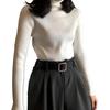 Suéter Feminino Gola Alta Manga Longa Ajustado Tricô Tops Cor Sólida Tecido Macio Elástico Tops de Base Uso Diário