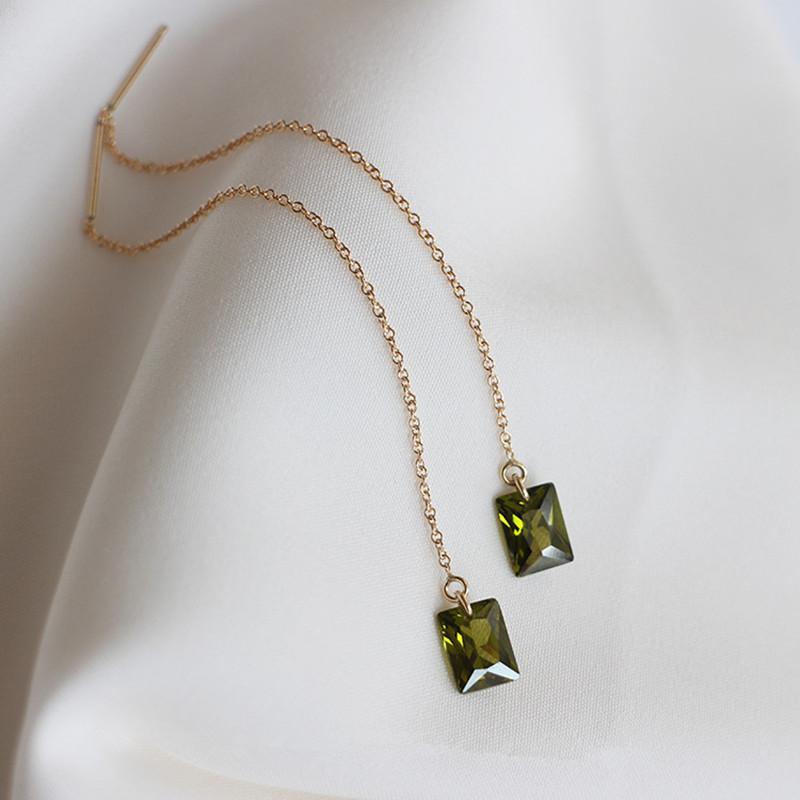 S925 Sterling Silver Plated 14K Gold Olive Green Zircon Ear Wires for Women Retro Elegant Simple Versatile Earrings Gold
