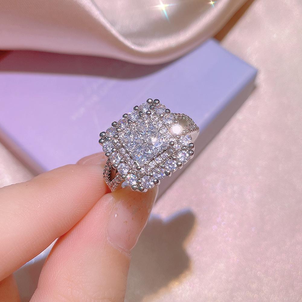 Exquisiter Damen Zirkon Ring Glänzender AAAA Zirkon Geometrischer Ring Silber Damen Party Schmuck Hochzeit Brautschmuck Ring