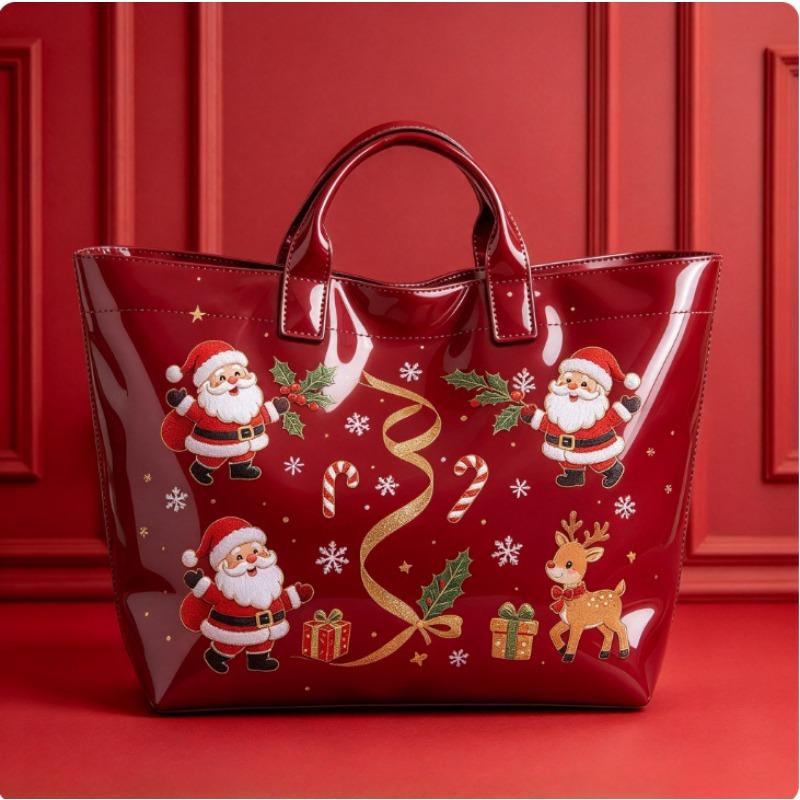 Christmas Printed PVC Waterproof Tote Bag Amazon European and American Women Commuter Shopping Handbag