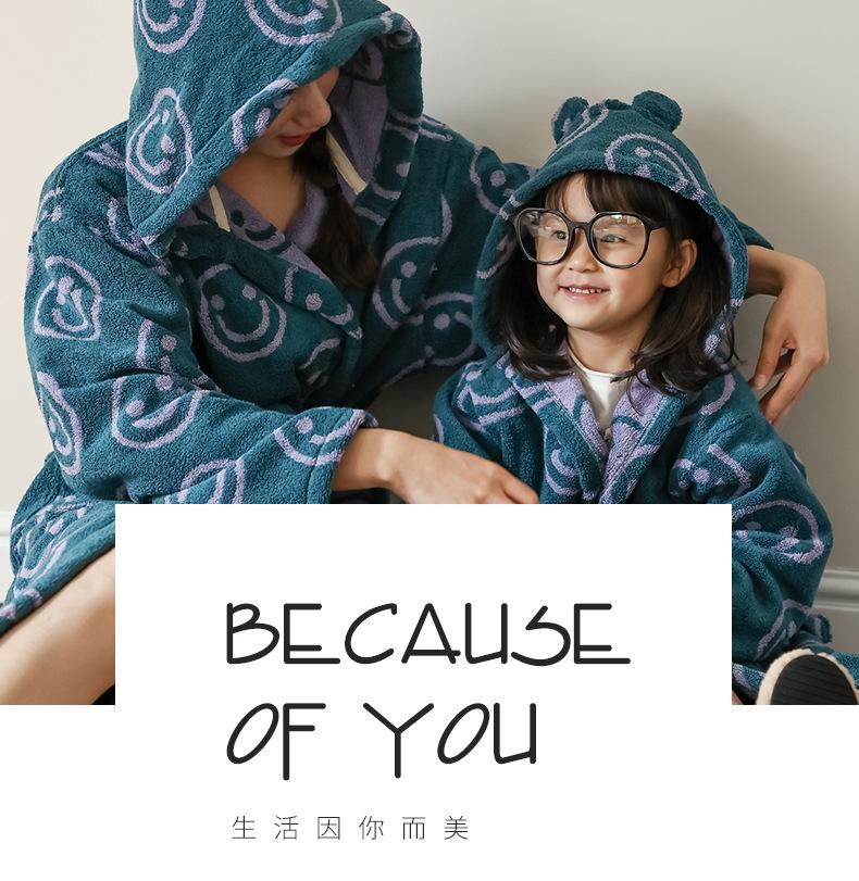 Smiling Face Retro Parent-Child Bathrobe Refined Sparse Long-Staple Cotton Bathrobe Cotton Yarn-Dyed Long-Staple Cotton Bathrobe