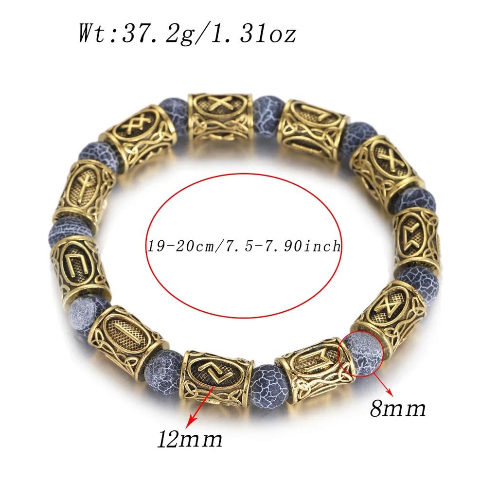 Vikingarunor Malakitarmband 8 mm Naturstenspärlor Rostfritt Stål Guldpläterat Armband för Män Smyckespresent