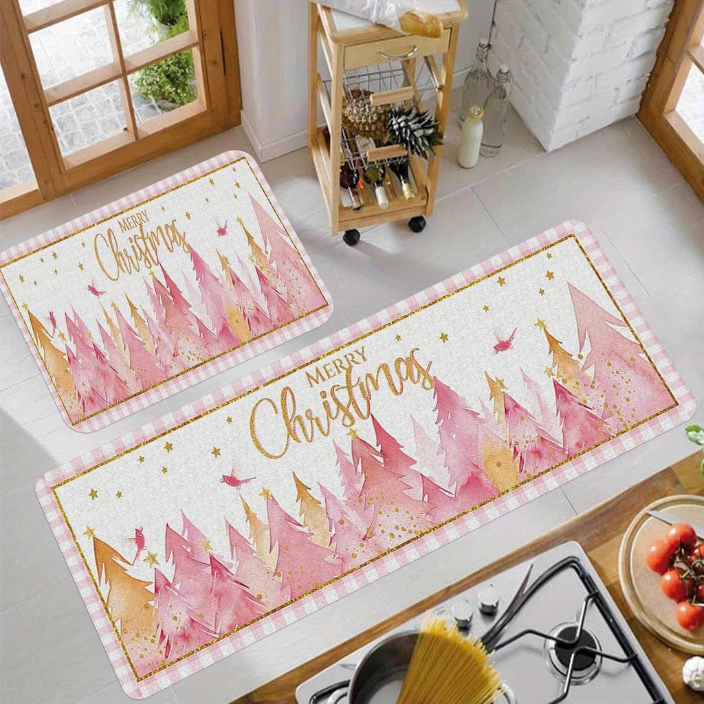Xmas Plaid Tree Bedroom Living Room Laundry Floor Mat Kitchen Runner Rug Entryway Area Rug New Year Holiday Home Decor Gift