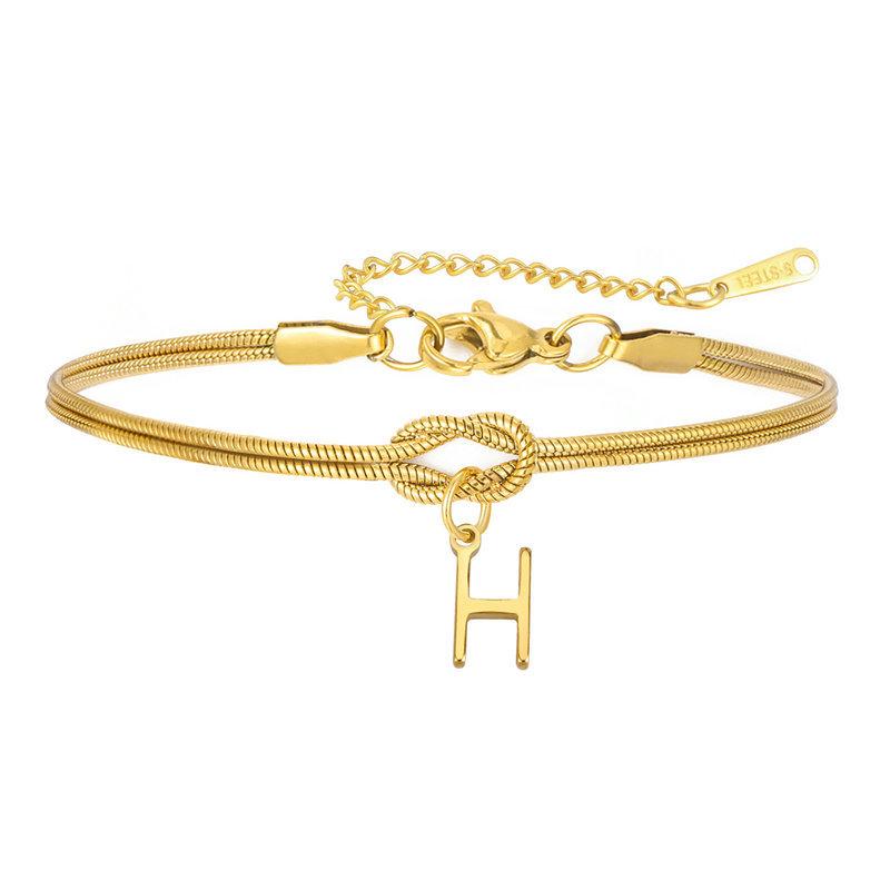Minimalist Double Layer Snake Chain DIY Alphabet Bracelet Anklet Jewelry Simple Pendant Necklace For Women Gift
