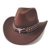 Felt Western Cowboy Hat Ox Head Decorative Studded Leather Cap New Tibetan Style Top Hat  Men