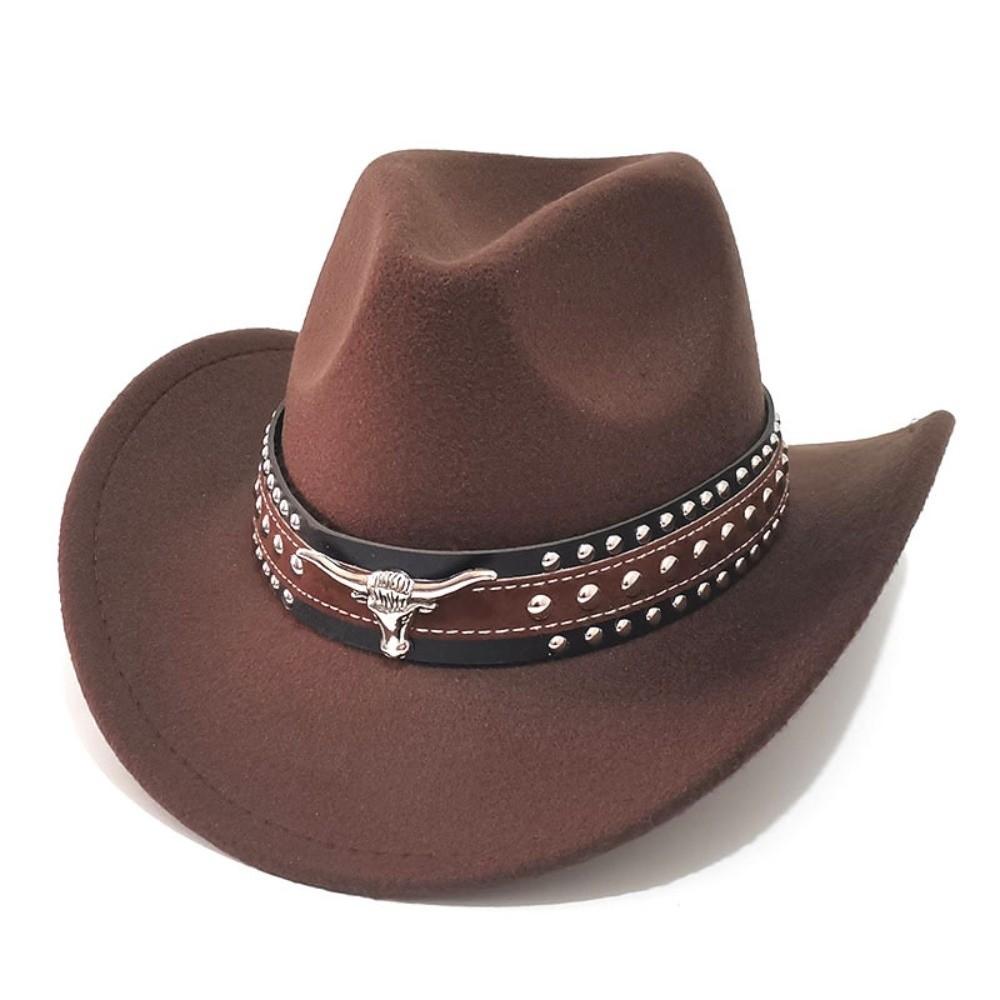 Felt Western Cowboy Hat Ox Head Decorative Studded Leather Cap New Tibetan Style Top Hat Men