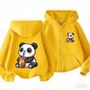 Boba Milk Tea Panda Front Back Cartoon Print Zip Up Hoodie For Kids Long Sleeve Lovely Animal Casual Daily Outerwear