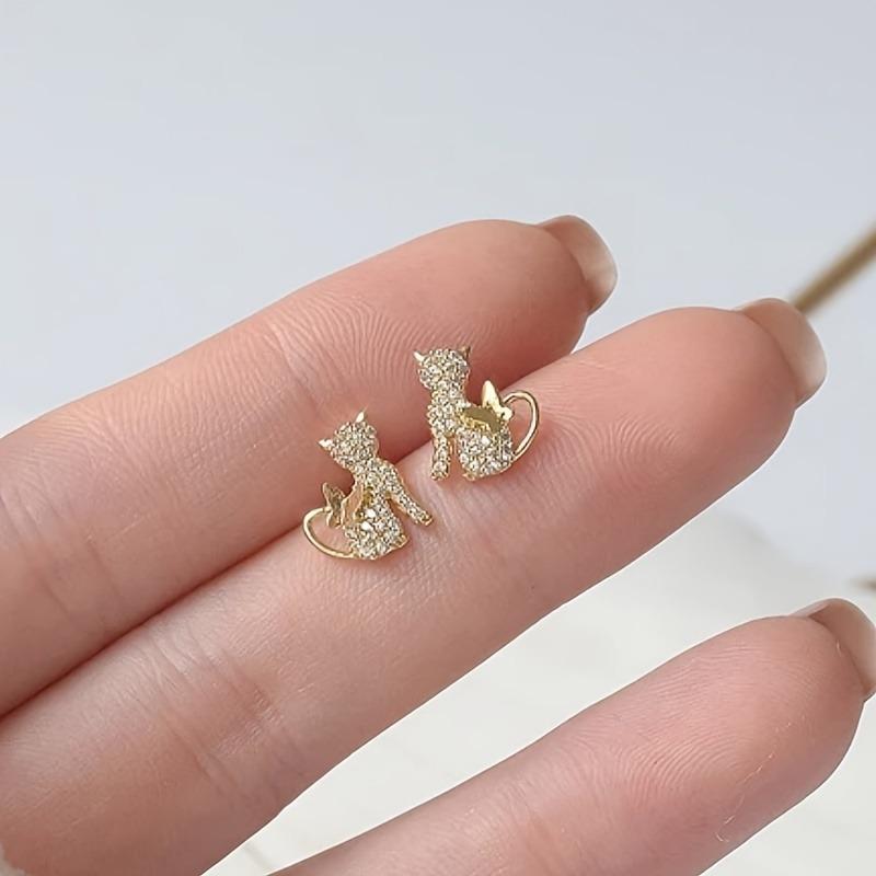 Elegant Cat Earrings Synthetic Zirconia Cute Animal Theme Jewelry Perfect for Women's Daily Wear and Party GiftsGood product