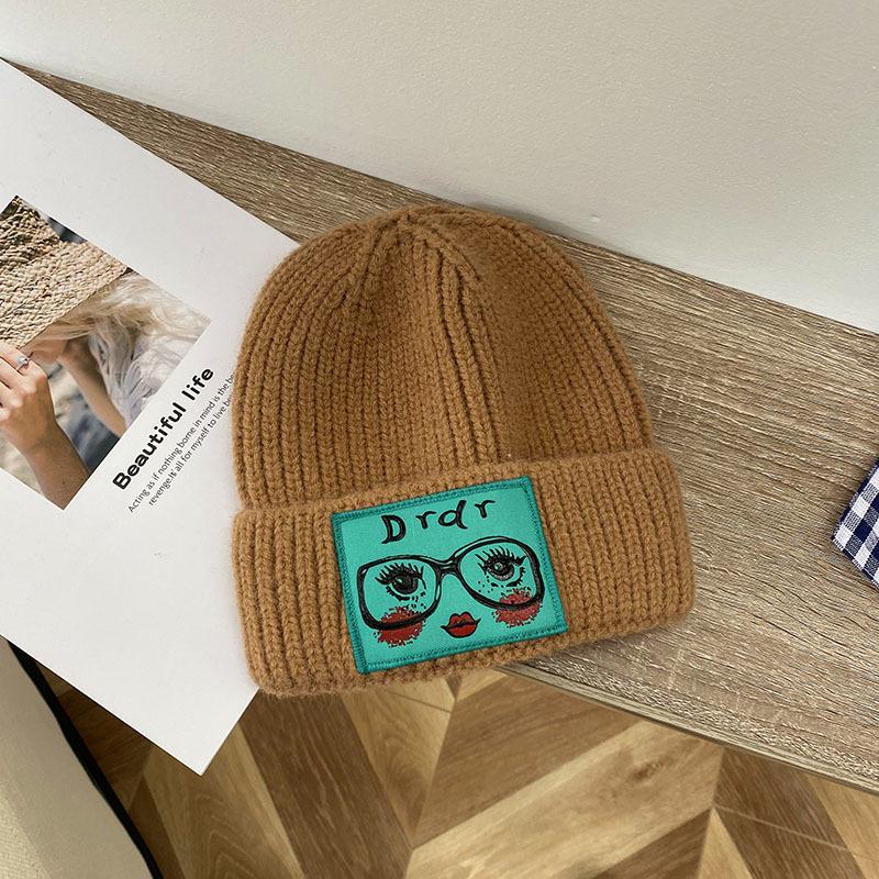 Fashion Dr Glasses Girl Hat Casual Knitted Hat Autumn And Winter Wool Melon Fur Hat Cute Warm Cold Hat