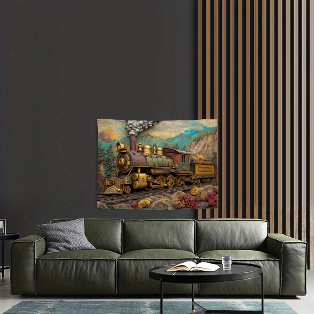 Gobelin ścienny 3D w stylu vintage z pociągiem parowym, poliester, 1 szt., dekoracja domu i biura, dekoracja salonu, sypialni, na imprezę, bez piór