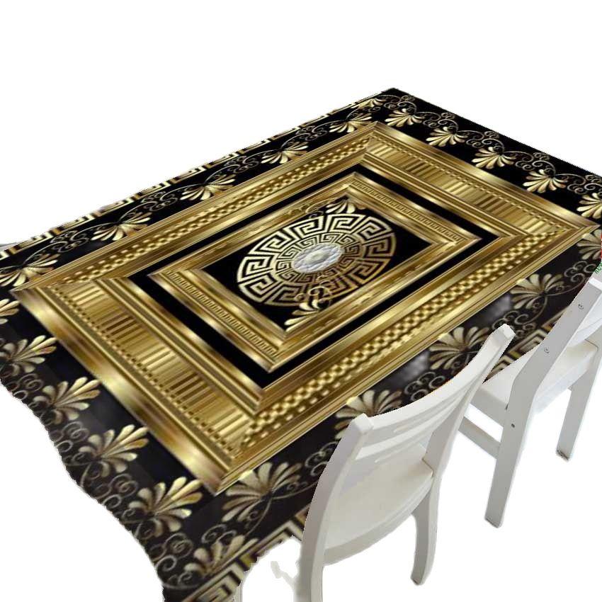 Luxuriöse, rechteckige Tischdecke mit geometrischem Muster in Schwarz und Gold, bedruckt für Tisch und Dekoration, wasserdichte Tischdecke