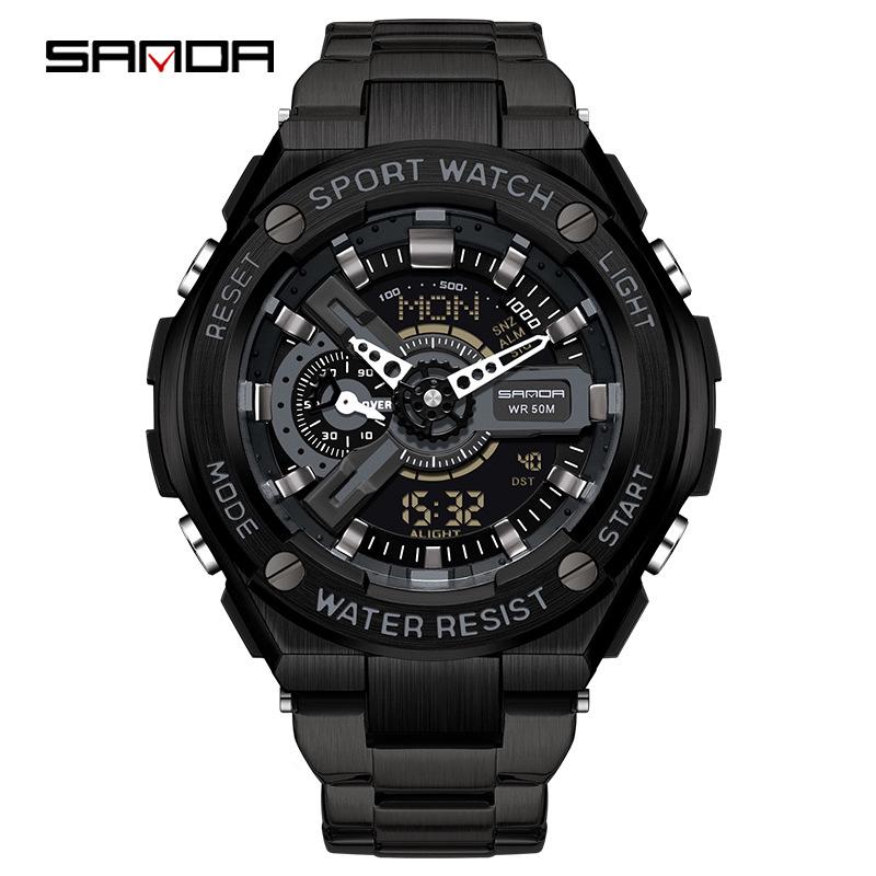 Sanda Men s Multifunctional Luminous Steel Watch with Alarm